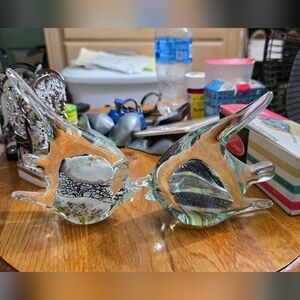 Clear Glass Fish Sculptures with Black and Peach Accents